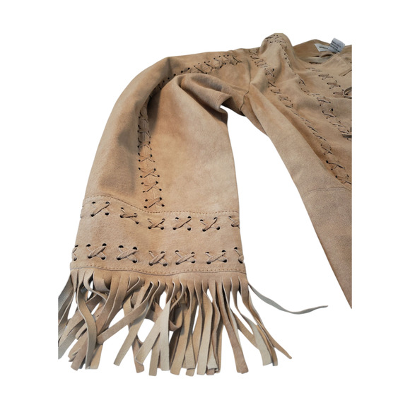 Newport News Tan Genuine Suede Fringe Coat Jacket Duster Western Boho sz 1X - Picture 16 of 16
